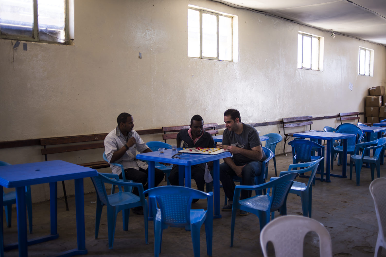 Mehdi and the guys take time out for coffee and draughts
